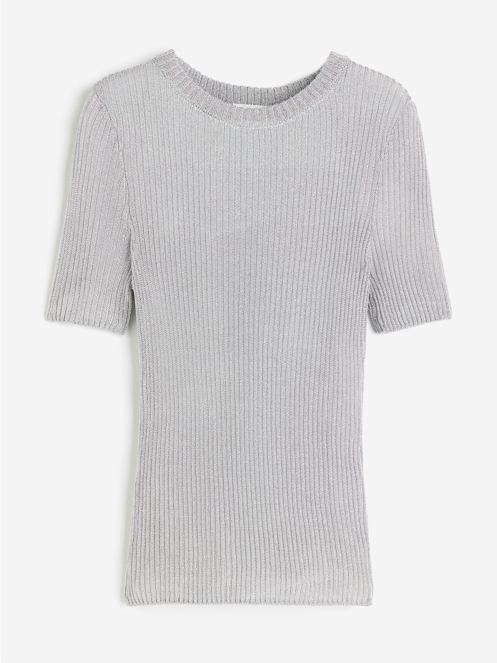 H&M Silver Metallic Rib-Knit Short Sleeve Top